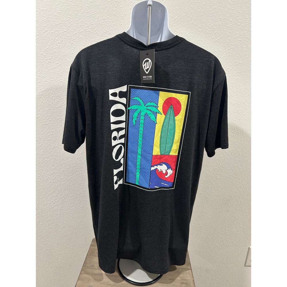 Where I'm From Florida Surf Graphic T-Shirt Mens XL Charcoal Gray NWT USA Made